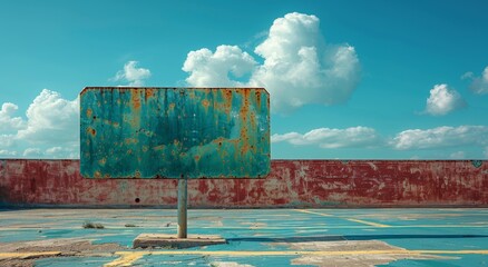 Poster - green road sign with empty text space, blue sky background