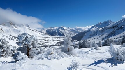 Canvas Print - A beautiful winter landscape of snow covered mountains and trees