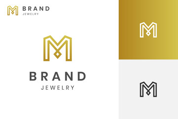 Wall Mural - Elegant Letter M with necklace logo design. for jewelry brand. Linear creative minimal monochrome monogram symbol.