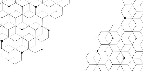 Poster - hexagonal background. Digital geometric abstraction with lines and dots. Network and communication with hex texture. Medical background or science design. Molecular structure and chemical compounds. 