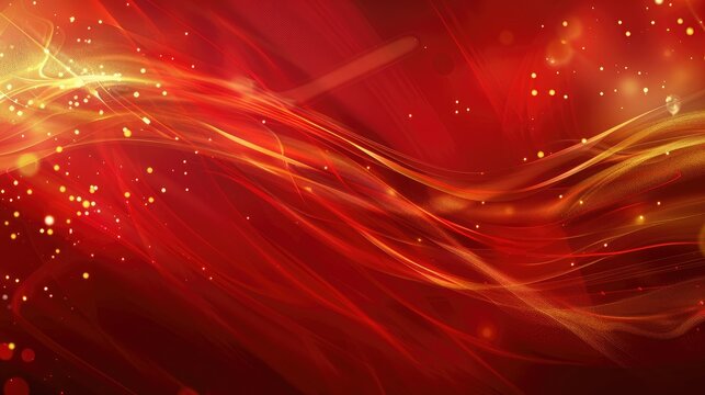 Abstract red background adorned with elegant golden light rays, adding a touch of luxury