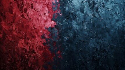 Poster - Red and Blue Textured Wall - A textured wall with a vertical division separating a red left side and a blue right side. - A textured wall with a vertical division separating a red left side and a blue