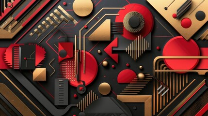 Poster - Contemporary vector design with vibrant red and gold geometric elements for stylish visuals