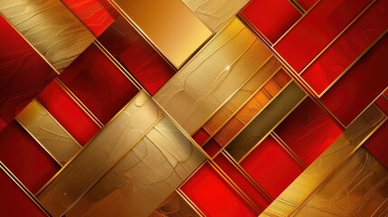 Poster - elegant abstract background with vibrant red and gold geometric patterns, perfect for presentations