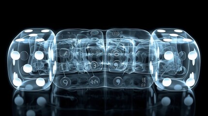 Poster - X-ray scan of a set of dominoes, displaying the numbers and arrangement.