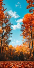 Wall Mural - Fall forest with blue sky