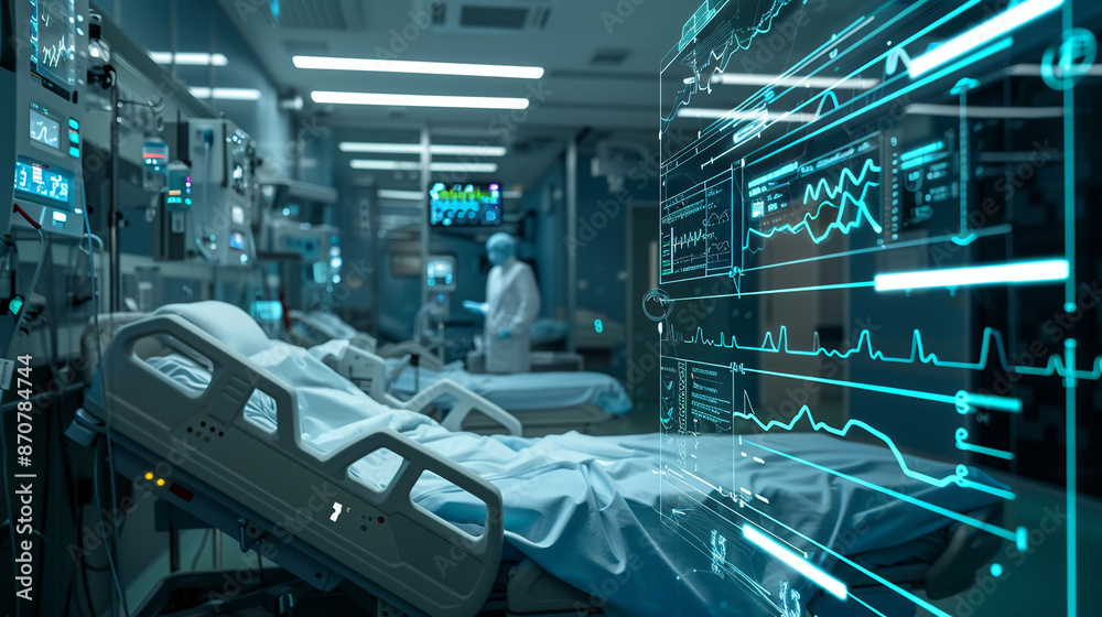 AI networks for monitoring ICU patients continuously. Stock Photo ...