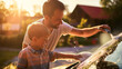 © XaMaps - Father and son washing their car together on a sunny day in the driveway