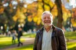 © CogniLens - Portrait of a blissful caucasian man in his 60s sporting a stylish leather blazer isolated in vibrant city park