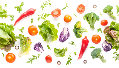 Wall Mural - Different fresh vegetables in air on white background