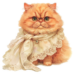 Wall Mural - PNG  Fluffy cat with lace bow