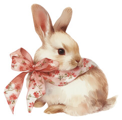 Sticker - PNG  Cute bunny with floral bow