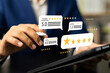 © GamePixel - Online customer satisfaction Survey service concept, client rate service from experience in application,Consumer give five-Stars and feedback review for quality, Business reputation ranking from buyer