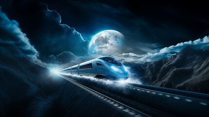 Wall Mural - Future concept high-speed train speeding on the lunar surface