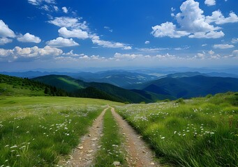 Canvas Print - Mountain Path Leading to Distant Hills