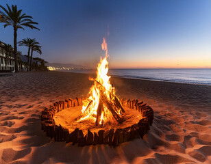 Beach Bonfire at Sunset: Relaxing Summer Scene