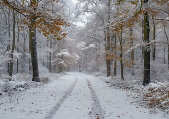 Canvas Print - The snow-covered forest path