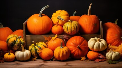 Poster - wooden november pumpkin background