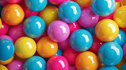 Overhead view of colorful plastic balls background