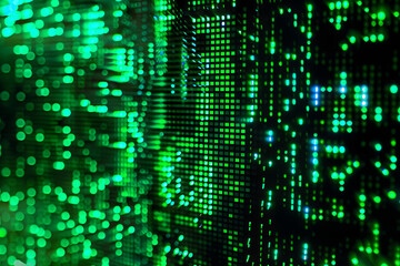 Poster - Abstract tech background. Retro green monochrome phosphor monitor display with pixel sorting glitch effect