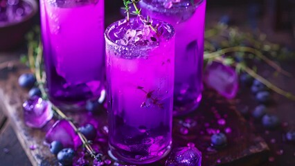 Wall Mural - A vibrant purplehued drink infused with wild blueberries and thyme.