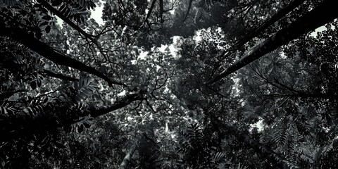 Poster - A serene black and white image of a forest canopy, perfect for use in nature-inspired designs