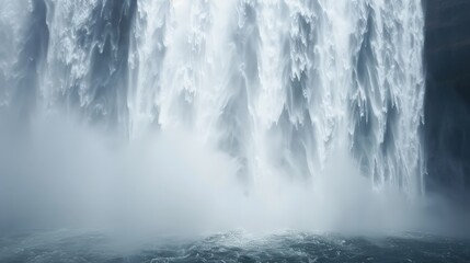 Canvas Print - The waterfall cascades with majestic grace, a symphony of rushing water and misty spray.