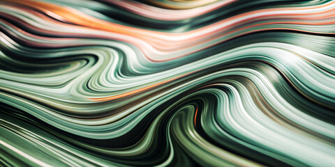 Wall Mural - Swirling lines of different colors create a stunning abstract pattern,adding fluid movement and depth.The mixture of greens,blacks and occasionally orange shades is dynamic,with copy space.AI generate