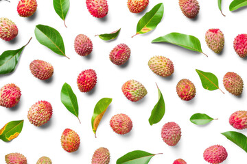 Wall Mural - Lychee and Leaves Pattern on Transparent Background