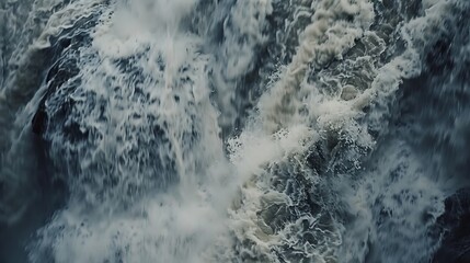 Canvas Print - The waterfall's plunge creates a mesmerizing pattern of swirling eddies and frothy cascades.