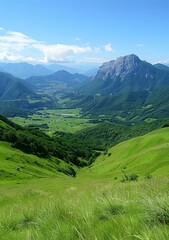 Wall Mural - Green Valley Landscape with Mountain View