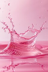 Poster - a droplet of water splashes onto a pink surface, creating a small wave