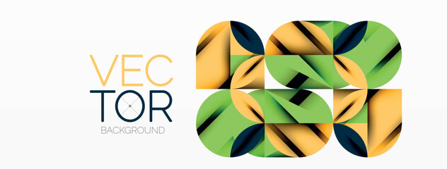 Poster - Circle, square and flower petal geometric background. Round shapes composition for wallpaper, banner, background or landing