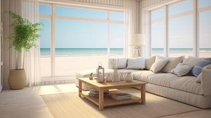 Wall Mural - living blurred beach house interior design