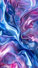 Wall Mural - Abstract metallic fluid waves with blue and pink hues