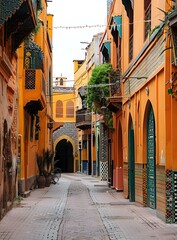 narrow street with colorful buildings