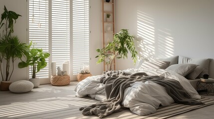 Canvas Print - ajar blurred shutters interior