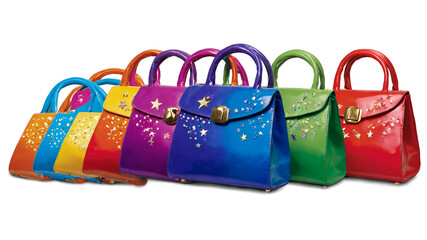 Aufkleber - A collection of small rectangular bags in vibrant hues. Each bag has a glossy finish and is decorated with tiny stars and streamers making them ideal for a celebratory occasion.