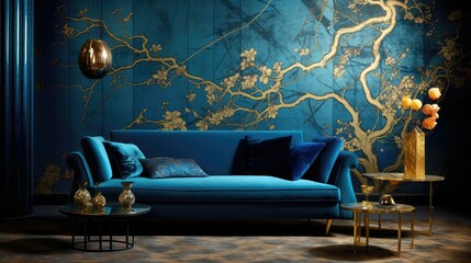 Wall Mural - catching blue and gold design