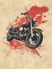 Poster - Red Chopper Motorcycle in a Grunge Style Illustration