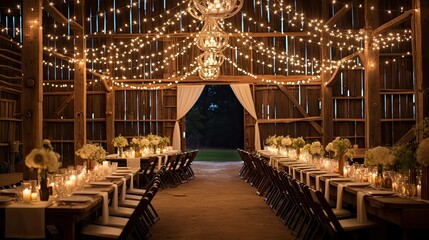 Wall Mural - barn rustic string lights