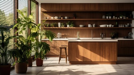 Wall Mural - sleek brown counter kitchen