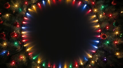 Canvas Print - tree christmas lights border round