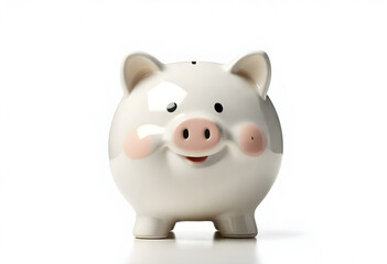 Wall Mural - Smiling white ceramic piggy bank ready for coins
