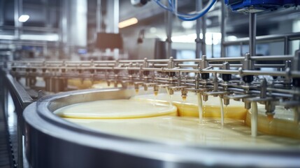 Pasteurization in large tanks Dairy products in a modern dairy factory