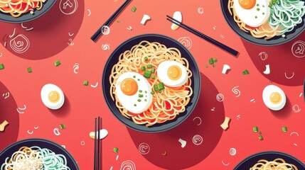 Wall Mural - Delicious Ramen Noodles with Egg