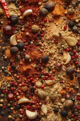 Wall Mural - A selection of spices and nuts arranged on a table, great for decorative or culinary use