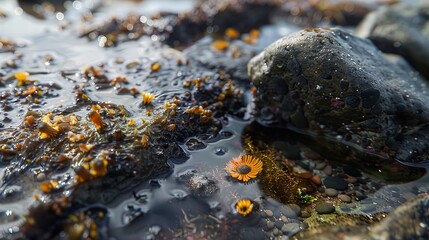 Poster - Tide pools teem with life, miniature ecosystems waiting to be explored at low tide.