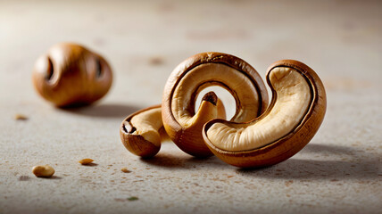 Roasted cashew nuts isolated on white background Ai generative.