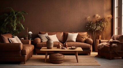 Wall Mural - armchairs brown living room